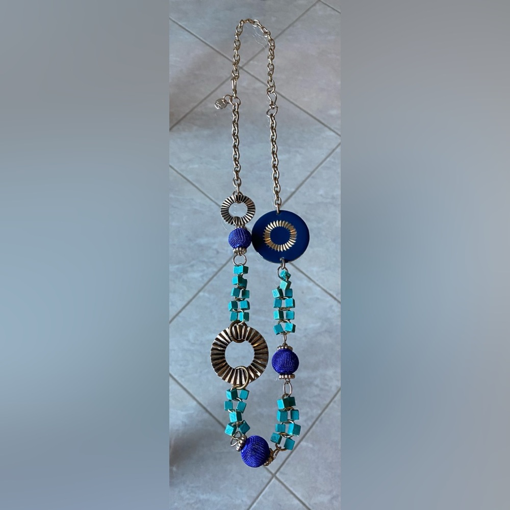 Vintage Adjustable Necklace in Blues & Silver